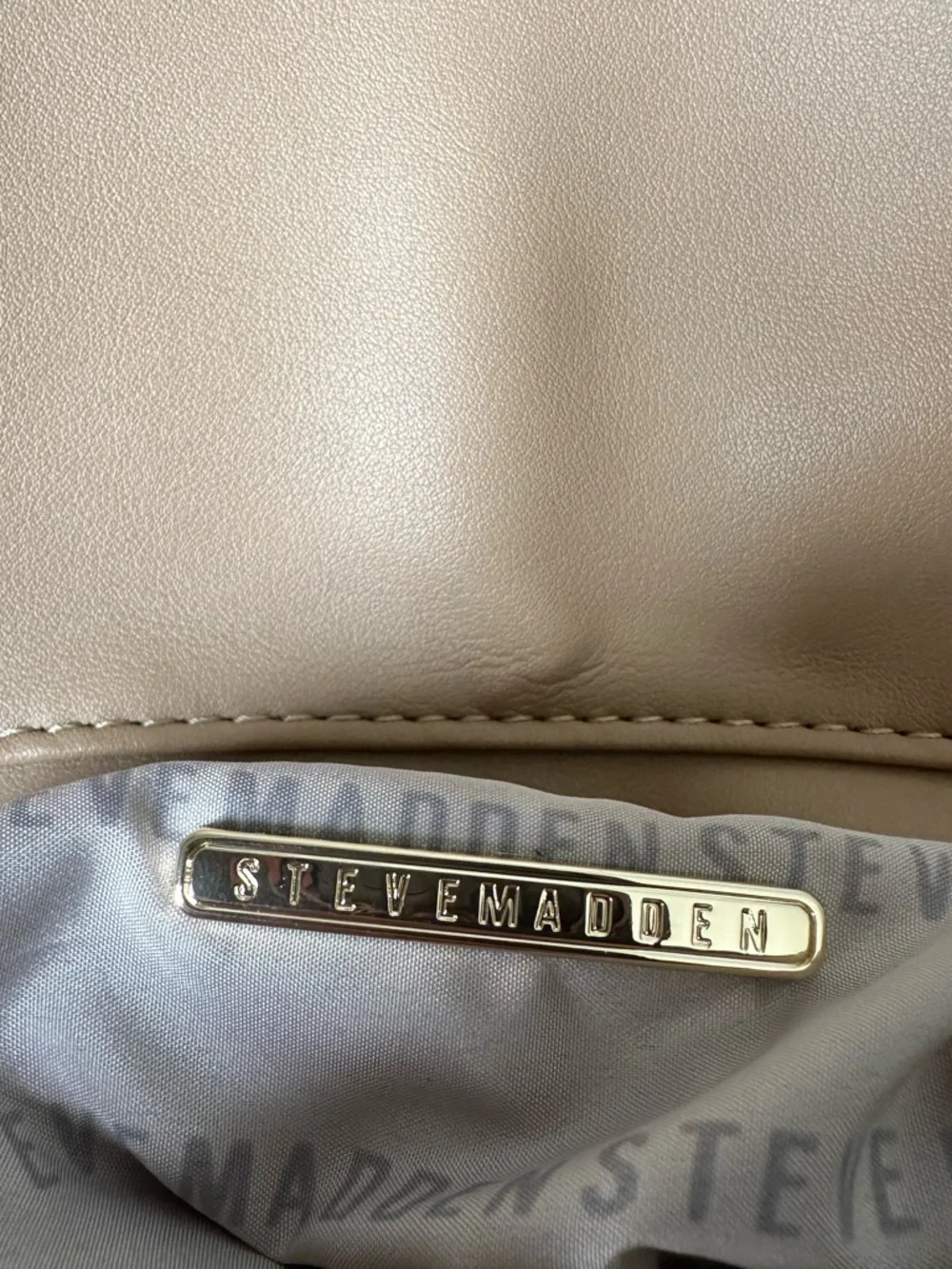 Steve Madden Beige Quilted Shoulder Bag with Gold Chain